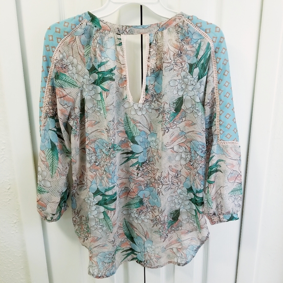 Boho Floral V Neck Collar , Blouse by Love Fire - Picture 2 of 5
